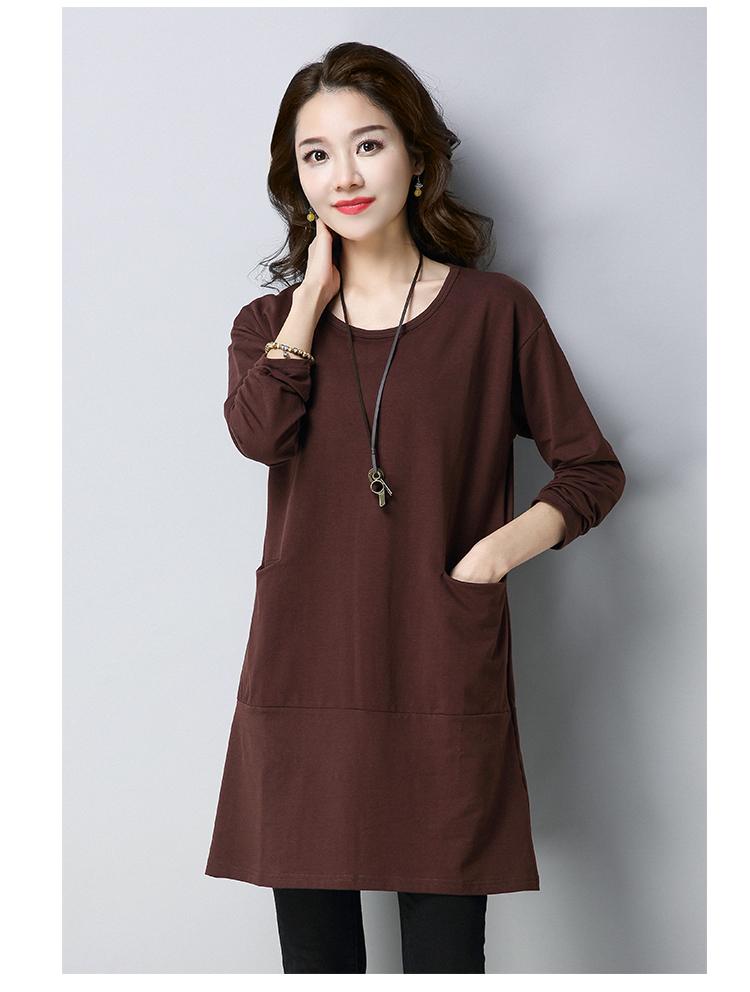 Áo sơ mi đẫm máu của mẹ cộng với phân bón XL Quần áo mùa thu của phụ nữ bên ngoài mặc áo sơ mi trung niên áo thun cotton dài tay mẫu áo trung niên