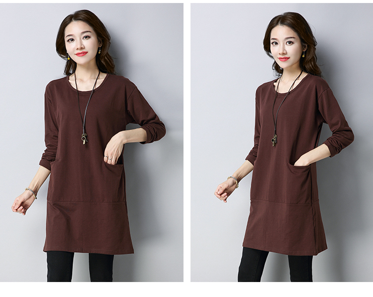 Áo thun nữ dài tay mập mạp mm trong phần áo dài che bụng áo bà mẹ trung niên cộng với phân bón để tăng độ mặc của quần áo mùa thu áo trung niên
