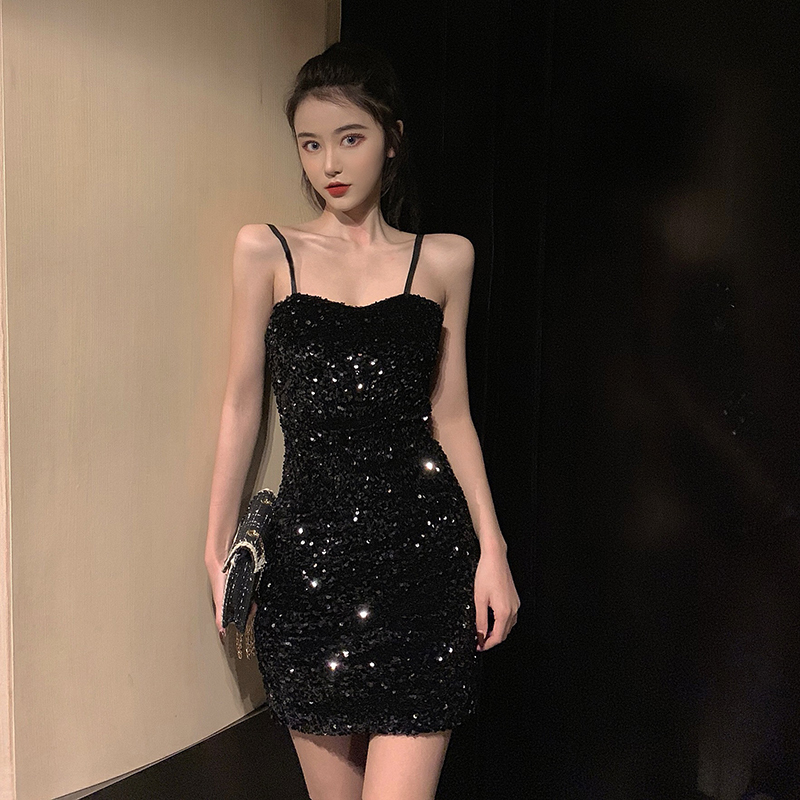 Mini Dress for Women 2026 Summer New Style Nightclub Disco Sequin Dress Socialite Elegant Sexy Spaghetti Strap Birthday Dress
