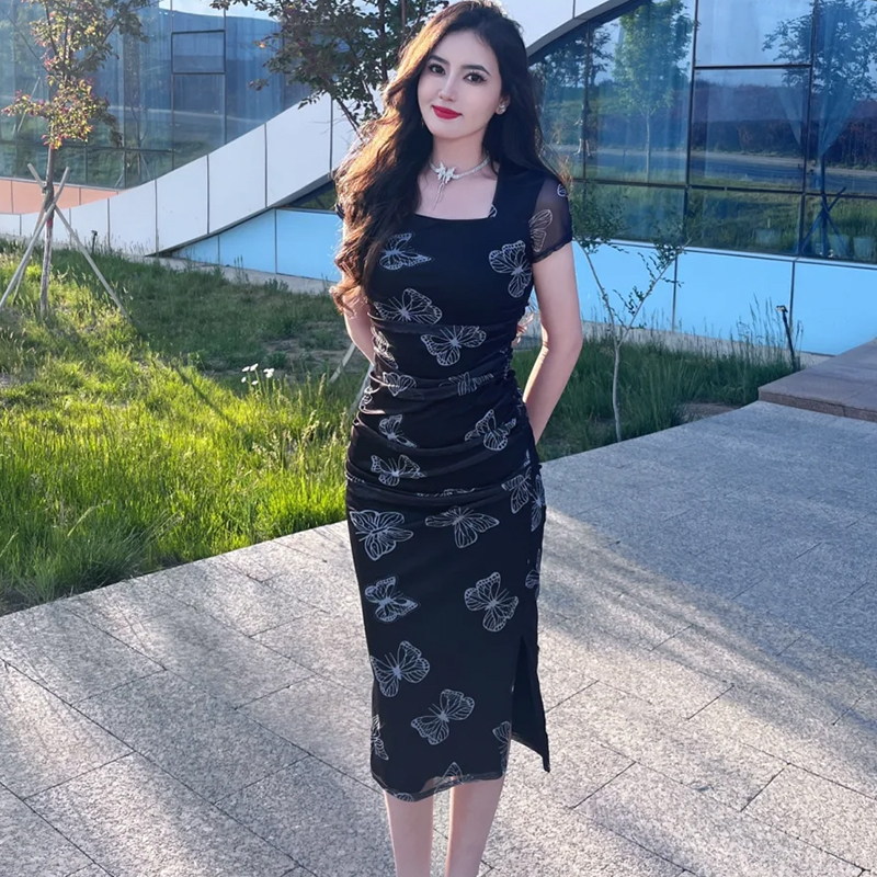 Chic, Unique, Stunning Dress with a High-End Feel, Mature Style, Street-Style Summer Outfit, Sexy Bodycon Dress with Slit