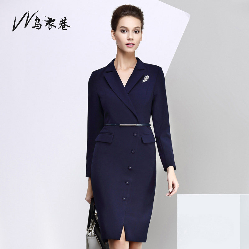 Clothing Alley Spring Autumn Professional Woman Skirt Commute European and American Name Temperament Western Suit Collar Foreign Dress Fashion Work Clothes