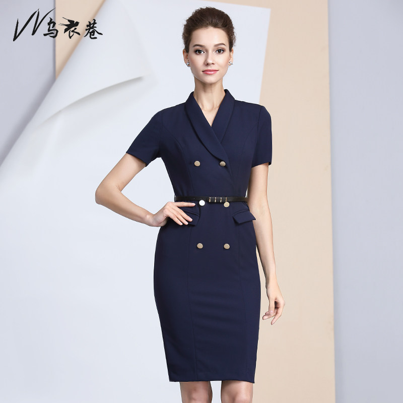 Summer short-sleeved overalls sample house display center work clothes women's double-breasted fashion ol hotel manager formal dress