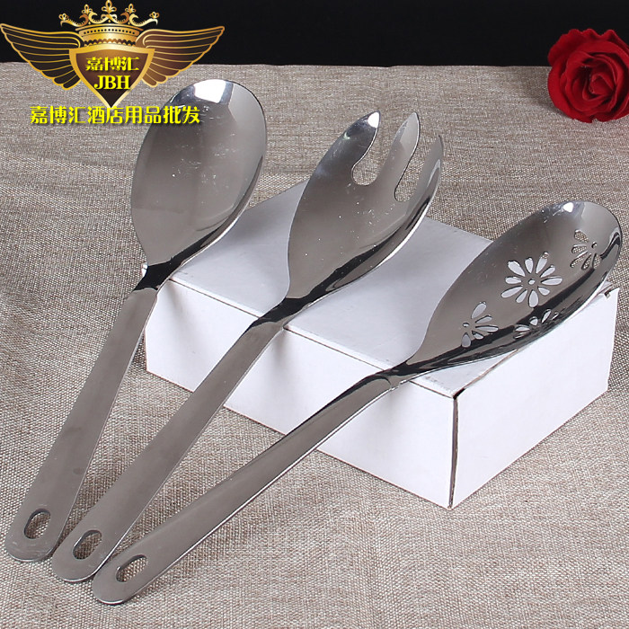Thickened stainless steel dish spoon large fast food meal spoon western food public spoon colander long handle buffet western tableware