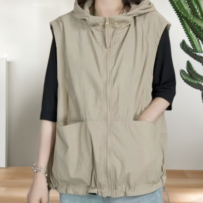 Designed Sun-Protective Hooded Vest for Women, 2025 Spring and Summer New Fashion Versatile Sleeveless Lightweight Vest Jacket