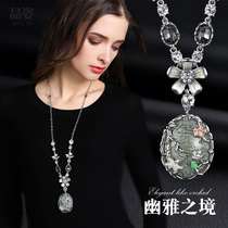 European and American simple necklace Womens long luxury flower jade decorative sweater chain wild 2020 new net red accessories