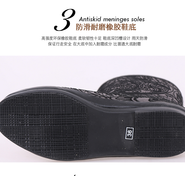 Giày cao gót màu đen thời trang giày cao su nữ giày cao gót đế thấp đi mưa ống ngắn chống nước giày mùa đông người lớn cộng với cashmere ủng đi mưa nữ