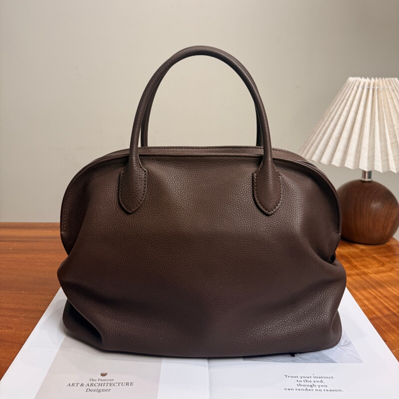 Original Masoni Saddle Leather Pebbled Agnes12 Belly Bag Pleated Bowling Handbag, Full Leather Inside and Out