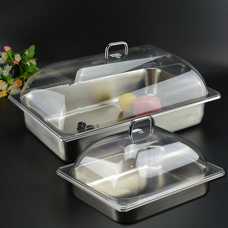 304 stainless steel disc with transparent hand lid fruit cool vegetable buffet table Show shelves Large plate with lid