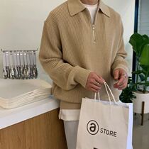 3-Color Lapel Sweater Men Warm Fashion Casual Knit Pullover