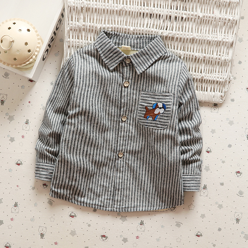 Trẻ em cộng với áo nhung bé trai mùa thu mùa đông mặc áo sọc dài tay trẻ em cotton dày áo ấm 2-7 tuổi áo sơ mi trắng bé gái
