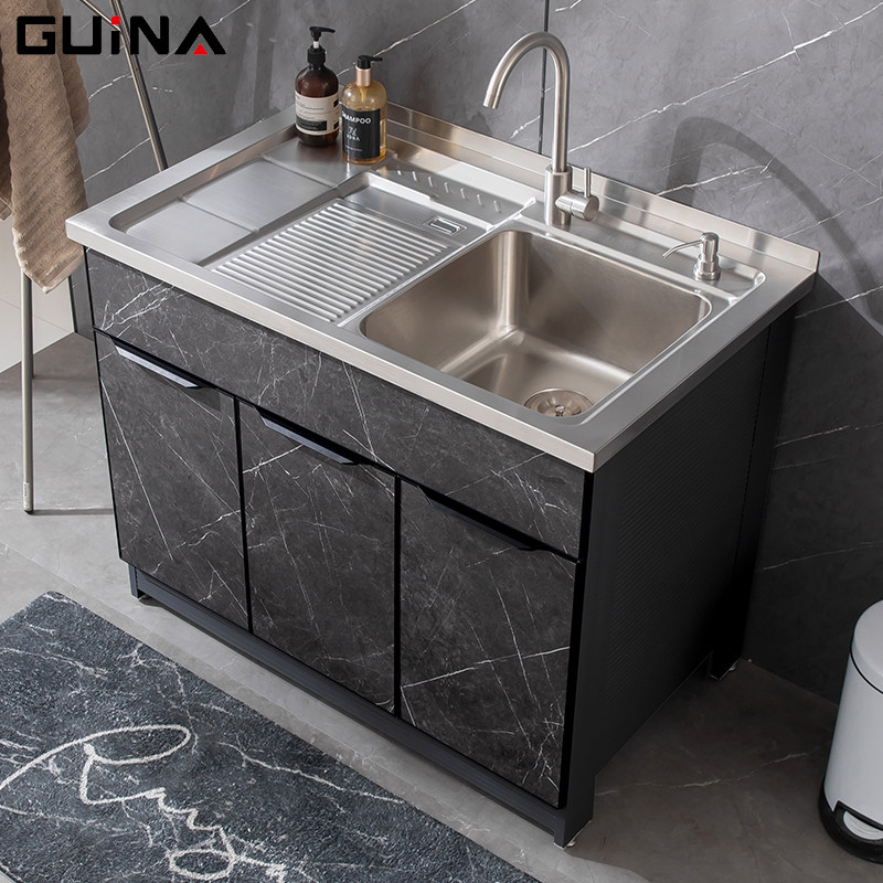 Stainless Steel Laundry Cabinet Balcony Cabinet With Washboard Laundry Pool Bath Cabinet 304 BASIN BATH CABINET COMBINED LAUNDRY TANK