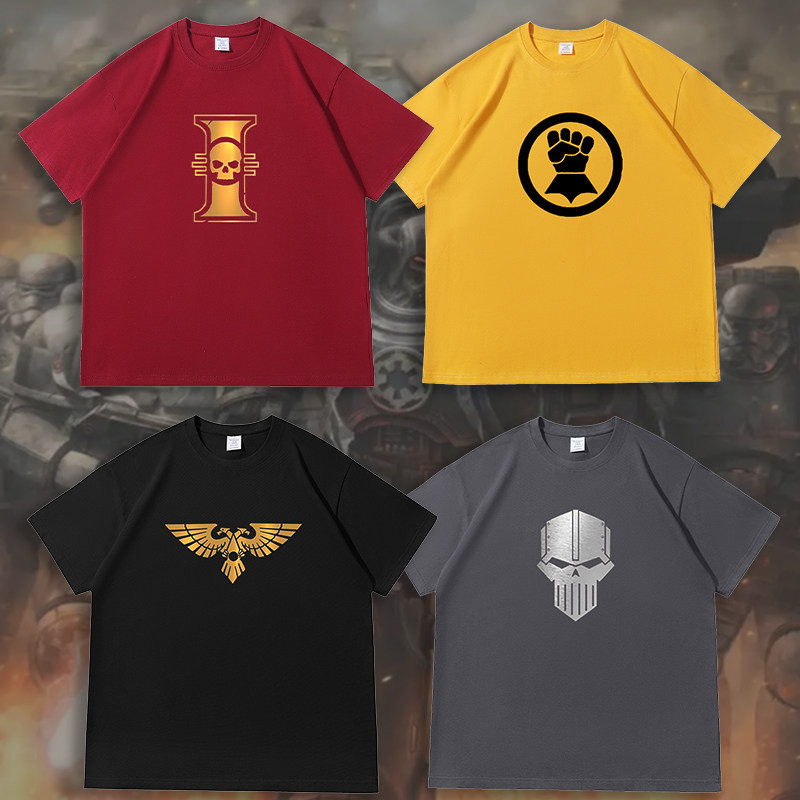 Drop-Shoulder Heavyweight Short-Sleeve T-Shirt Warhammer 40K Imperial Double-Headed Skyhawk Space Marine Full Company Chaos Demon