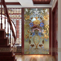 Art glass background wall Entrance screen partition Living room corridor Carved Tempered process glass frosted Jane European