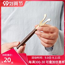 Wooden handle copper fork iron pot pot lid fork old iron pot tea clip tea ceremony accessories