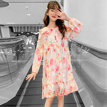 Mapping Hong Kong Light Luxury Girls Spring New Fashion Print Dress Little Fairy Style Loose A-line Dress