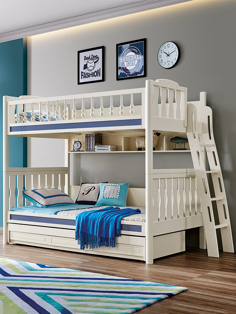 Full solid wood children's bed Bunk bed Bunk bed Double bed Up and down the same width bed Side ladder can be split high and low mother and child bed