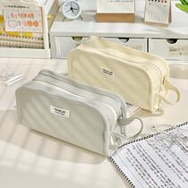 Canvas standing pencil case student large capacity solid color simple ins Japanese junior high school girls boys pencil case small