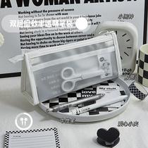 Ins style simple pencil case for men junior high school birthday style high-looking stationery bag for women transparent frosted triangular pencil bag handkerchief