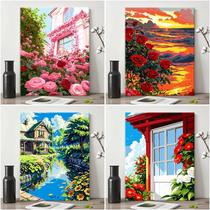 diy digital oil painting rose hand-filled oil painting healing handmade simple flower living room decoration