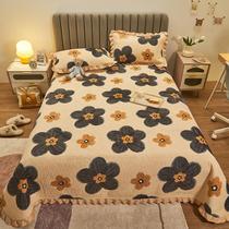 New thickened milk velvet right-angle bed cover three-piece set double-sided quilted multi-functional blanket simple anti-slip quilting