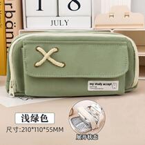 Girls large-capacity multi-compartment canvas pencil case simple Japanese-style high-looking 2023 new style for junior high school students and primary school students