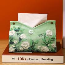 Light luxury style high-end oil painting rose tissue box storage living room car desktop paper bag creative meal tissue box