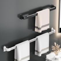 Glass fixed towel rack sticky single pole punch-free bathroom storage rack bathroom space aluminum bath towel hanging rod