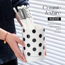 Hepburn Style Drainage Ceramic Chopstick Tube Home 2023 New Spoon Chopstick Storage Box Kitchen Chopstick Cage Light Luxury