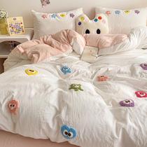 Super soft washed cotton four-piece non-quilt cover single student dormitory bed sheet three-piece winter bedding set