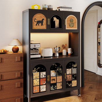 Meishida Mid-Century Style Sideboard Cabinet Against the Wall Integrated Storage Cabinet Stainless Steel Iron Art Leather Home Kitchen Cabinet