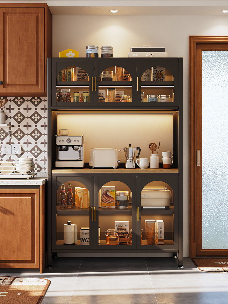 Meishida Mid-Century Style Sideboard Cabinet Against the Wall Integrated Storage Cabinet Stainless Steel Iron Art Leather Home Kitchen Cabinet