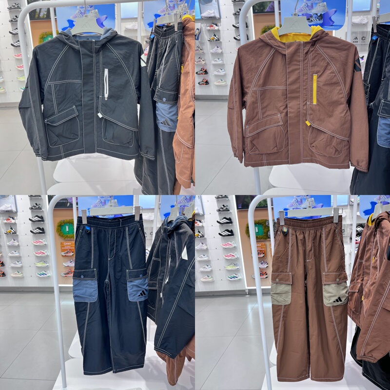 26 Winter Adidas Authentic Hooded Windbreaker Fleece Jacket for Boys and Girls with Multiple Pockets and Long Pants 4961