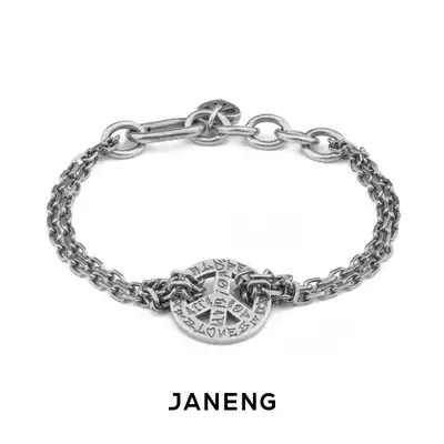 JANENG chasing shore 925 sterling silver lovepeace anti-war graffiti bracelet retro neutral dark old style