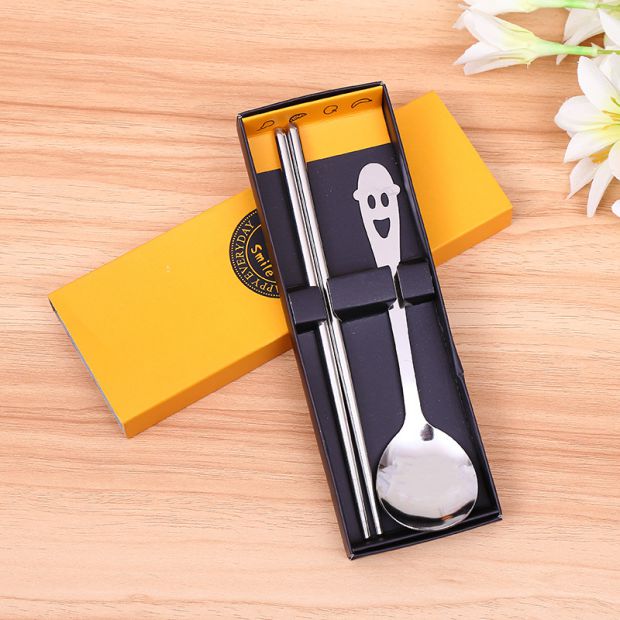 Quà tặng Hộp quà tặng Bộ dao kéo đơn Bộ đũa đũa hai mảnh Smiley Nĩa - Đồ ăn tối đĩa tròn