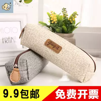 Creative simple canvas pen bag large capacity student pencil bag solid color cute pen bag stationery box kindergarten wholesale