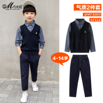 Boys Fake Two-piece Sweater Set 2022 Autumn New Kids Handsome Western Style Big Kids Spring Autumn Winter Boys Clothes