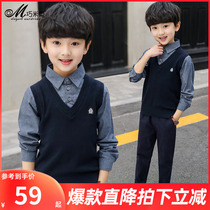 Boys' sweater fake two pieces children's autumn and winter fleece shirt collar 2022 pure cotton large children's knitwear top trendy