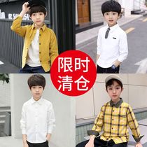 (Clearance) Boys' Plaid Shirt Spring Autumn 2022 Middle-aged Kids Long Sleeve Shirt Denim Shirt