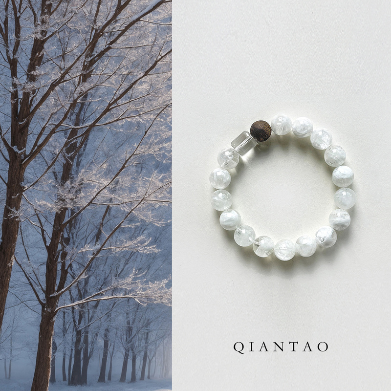 Qiantao「Shuyu」Stabilizes Emotions Natural Snowflake Phantom Crystal Bracelet Agarwood Attracts Wealth Couple Gift