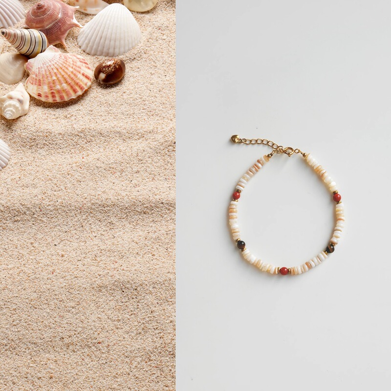 Qiantao「Sunset」Original Natural Shell Tiger Eye Stone Southern Red Multi-Gemstone Bracelet High-End Gift for Women