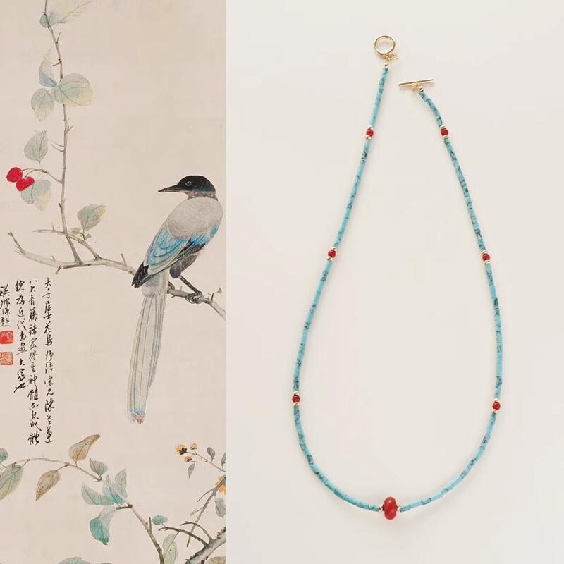 Qiantao「Qingyun」Original New Chinese Style Optimized Turquoise and Southern Red Agate Necklace, Artistic and Elegant for Women Qiantao「Qingyun」Original New Chinese Style Optimized Turquoise and Southern Red Agate Necklace, Artistic and Elegant for Women