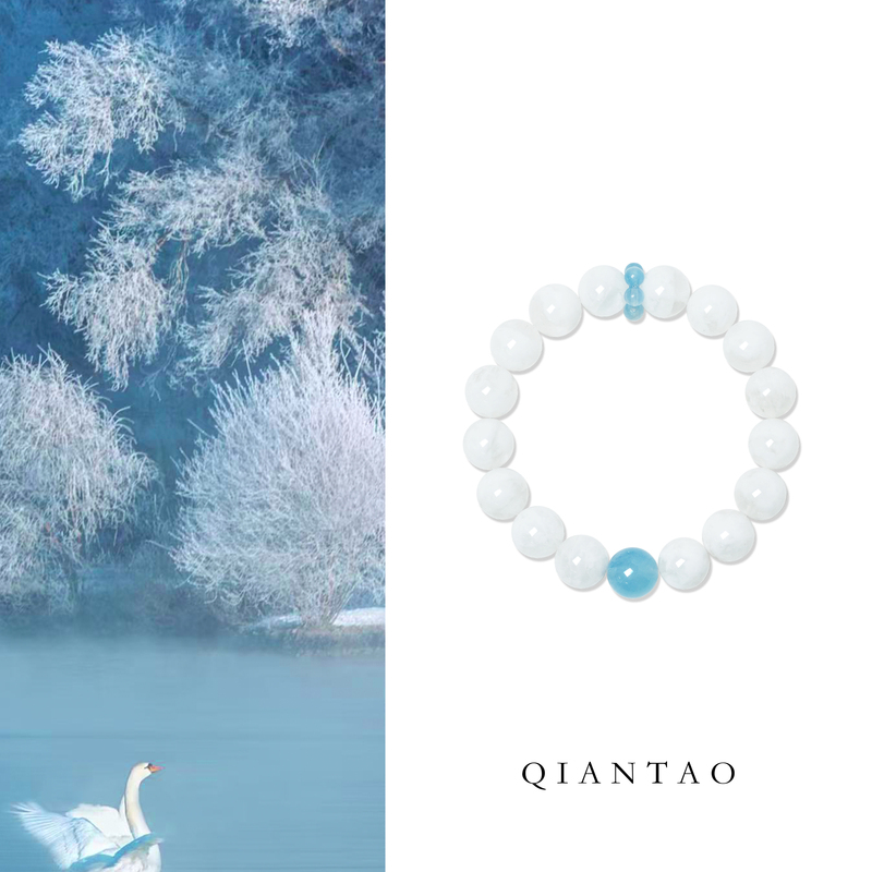 Qiantao「Xueyin」Original Natural Snowflake Ghost Bracelet for Women Aquamarine Wealth-Attracting Bracelet Couple Gift