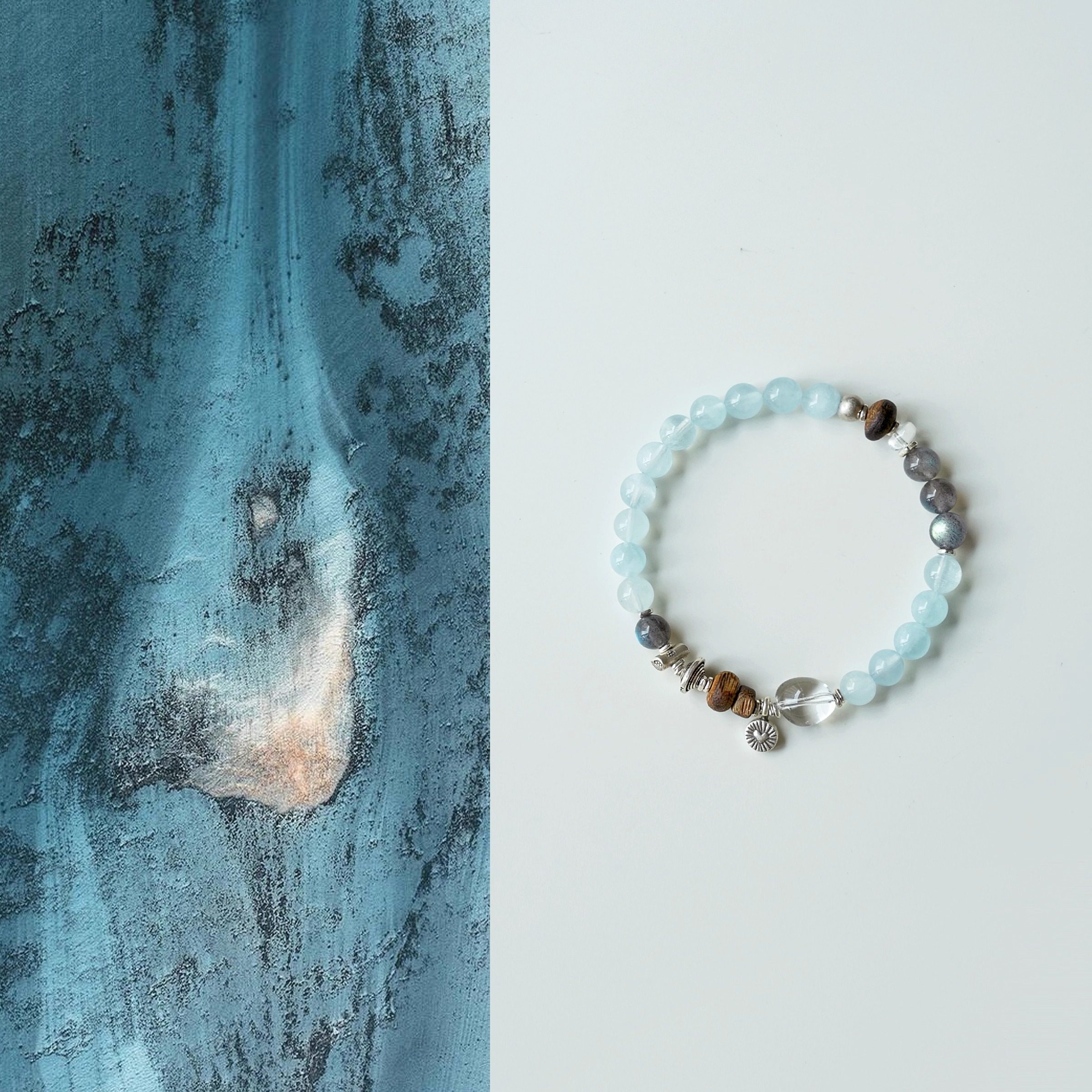 QIANTAO「浅海」オリジナル天然アクアマリンと沈香のマルチジェムストーン幸運ブレスレット（女性用） - ギフト