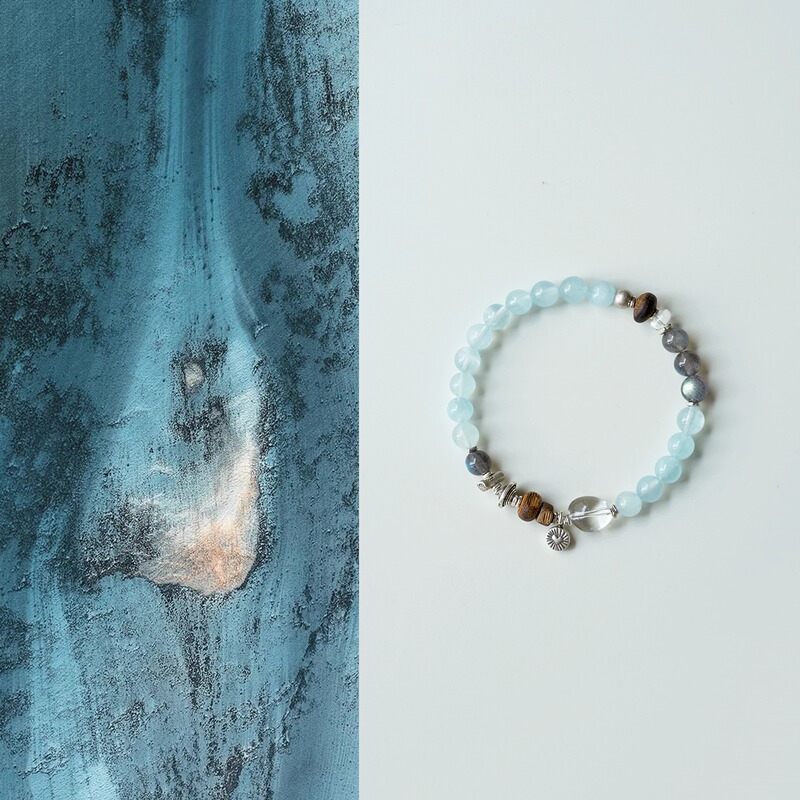 Qiantao「Shallow Sea」Original Emotional Stabilizing Natural Aquamarine Agarwood Multi-Gem Good Luck Bracelet for Women Gift
