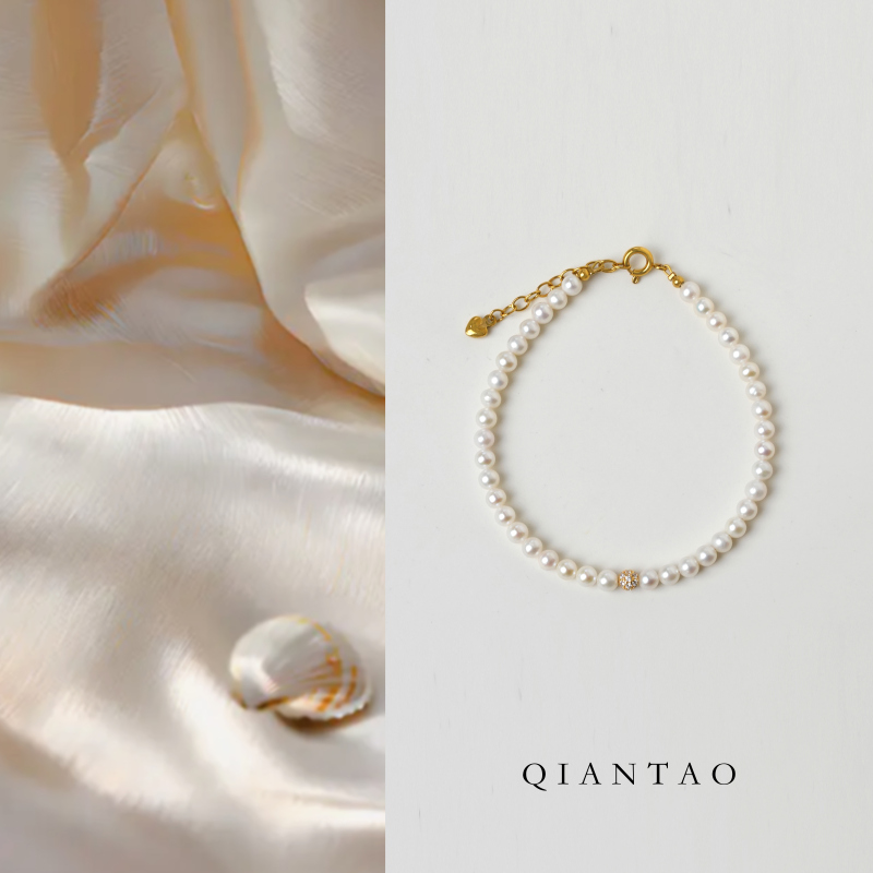 Qiantao「Moonlight」Natural High-Quality Freshwater Pearl Bracelet Aurora Baby Pearl Bracelet Gift for Girls