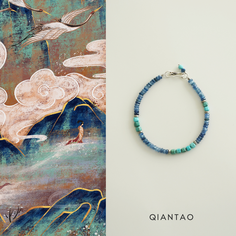 Qiantao「Miantang」Original New Chinese Style Natural Turquoise Blue Crystal Bracelet for Women, Dunhuang Style Artistic Gift