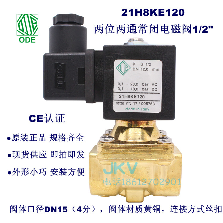 Italy ODE solenoid valve 21H8KE120 water 220V imported brass wire buckle solenoid switch valve 4 points DN15