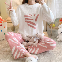 Sandro Vicari soft pajamas women winter coral fleece plus velvet padded small new powder can be worn outside home clothing