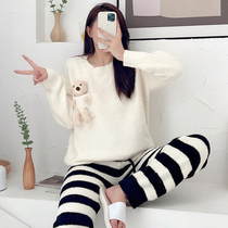 Sandro Winter Vicari2021 Coral Fleece Net Red Bear Stripe Suit for Women's Home Clothing