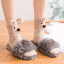Cute cartoon socks coral velvet home floor socks winter thick warm plush womens socks mid-barrel sleep socks